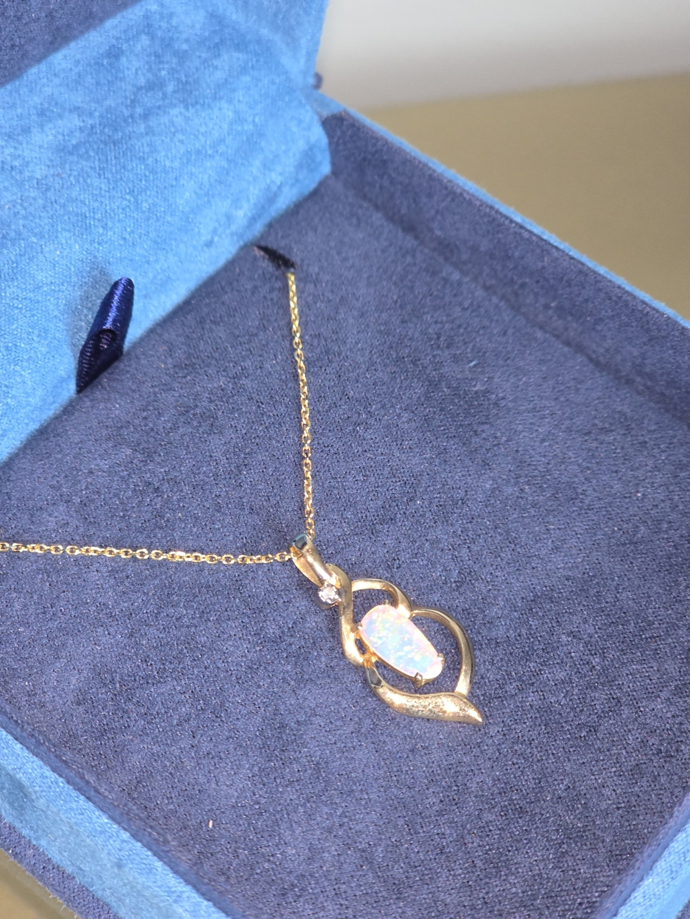 Yellow 14K Opal Drop Pendant with Diamond Accent -